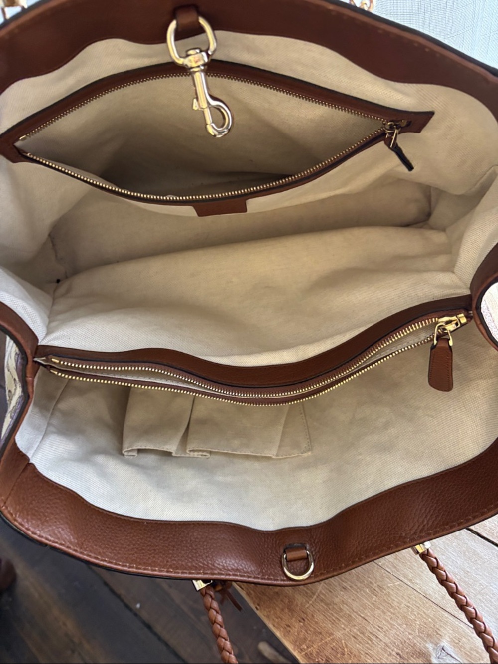Gucci Beige and Brown GG Canvas Braided Handle Tote with Tassels - Picture 5 of 9